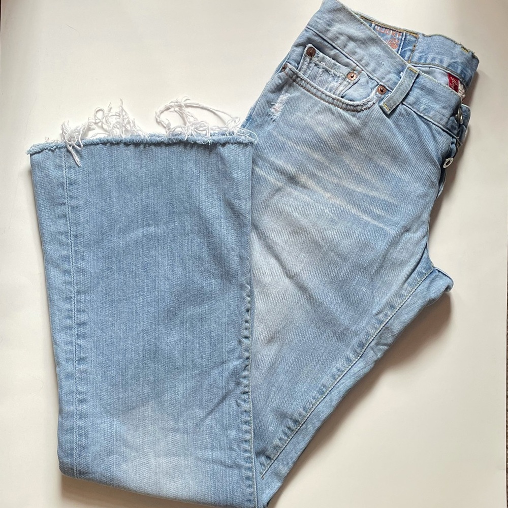 Light washed low rise flared jeans